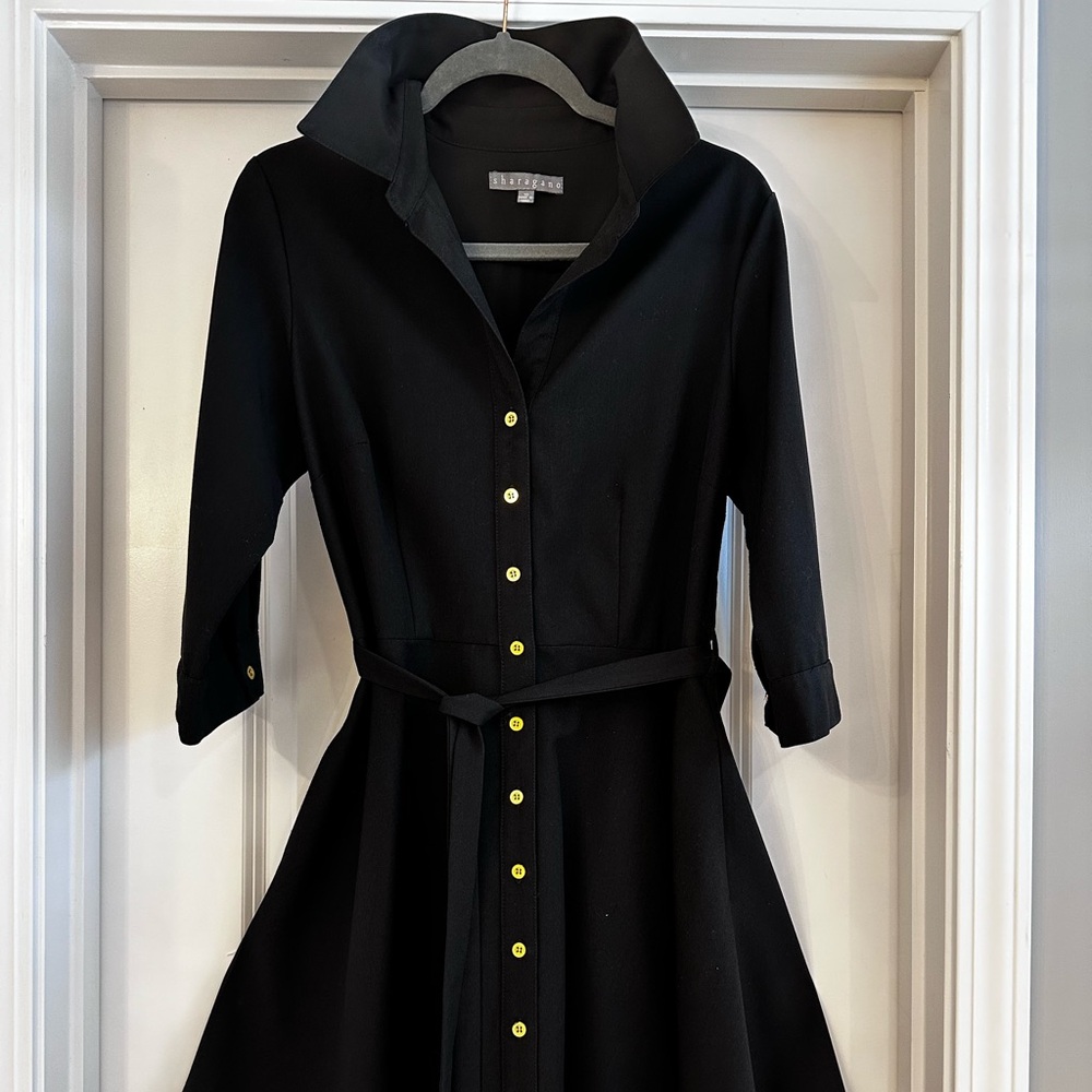 Sharagano Black Long Sleeve Dress with Gold Buttons